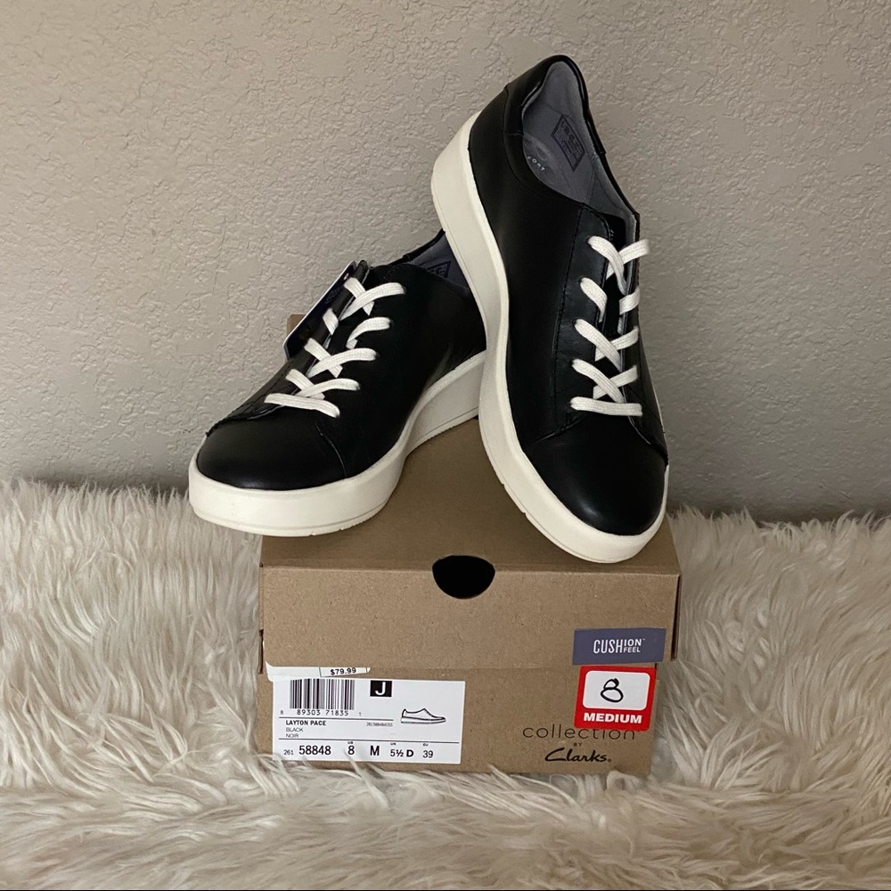 CLARKS Layton Pace Black Leather Sneaker 8